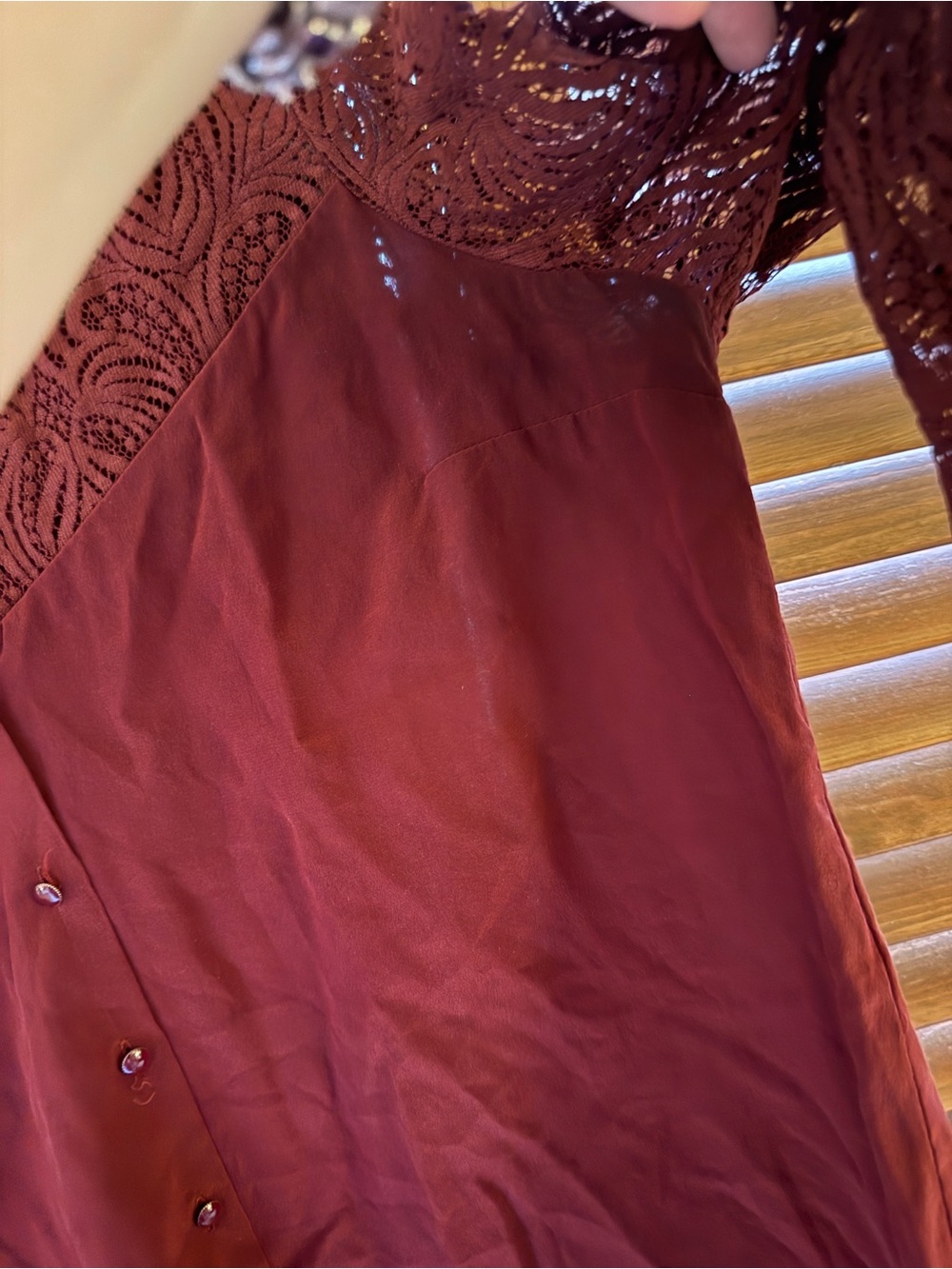 Sezane Silk Burgundy Lace-Trim Blouse - Picture 7 of 9